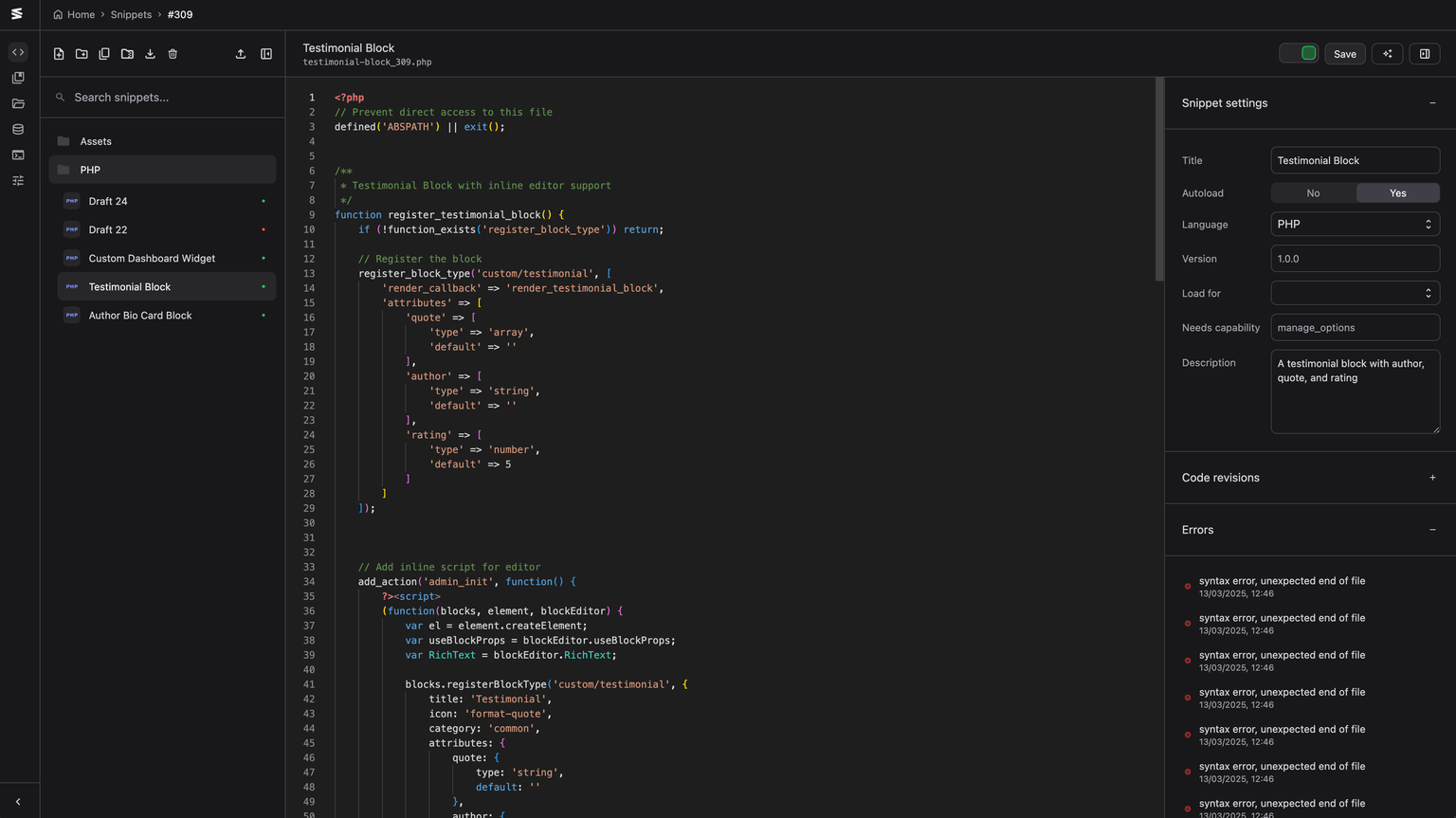 preview of SnipVault plugin